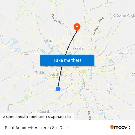 Saint-Aubin to Asnieres-Sur-Oise map