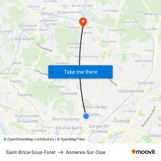 Saint-Brice-Sous-Foret to Asnieres-Sur-Oise map