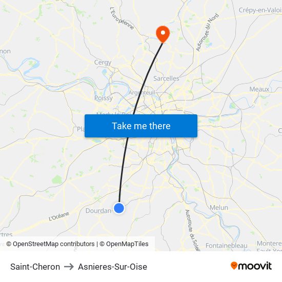 Saint-Cheron to Asnieres-Sur-Oise map