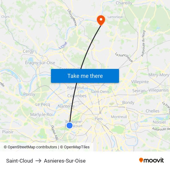 Saint-Cloud to Asnieres-Sur-Oise map