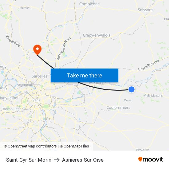 Saint-Cyr-Sur-Morin to Asnieres-Sur-Oise map