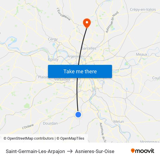 Saint-Germain-Les-Arpajon to Asnieres-Sur-Oise map