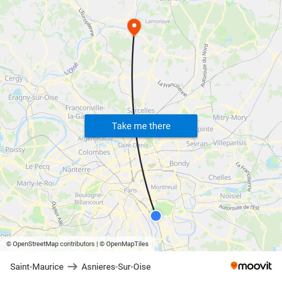 Saint-Maurice to Asnieres-Sur-Oise map
