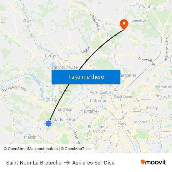 Saint-Nom-La-Breteche to Asnieres-Sur-Oise map