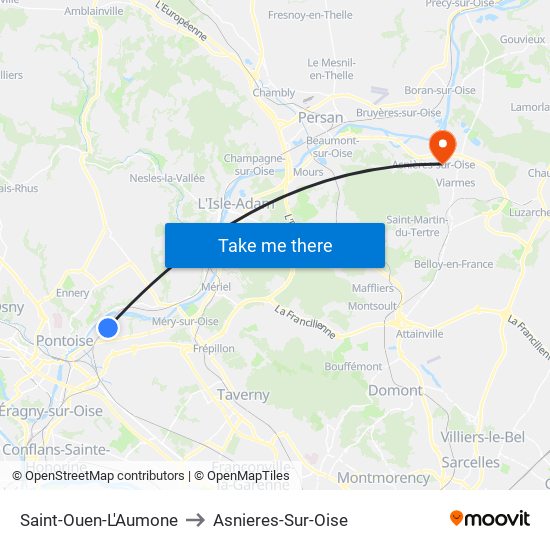 Saint-Ouen-L'Aumone to Asnieres-Sur-Oise map