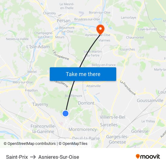 Saint-Prix to Asnieres-Sur-Oise map