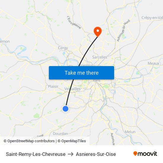 Saint-Remy-Les-Chevreuse to Asnieres-Sur-Oise map