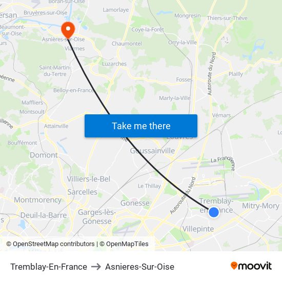 Tremblay-En-France to Asnieres-Sur-Oise map