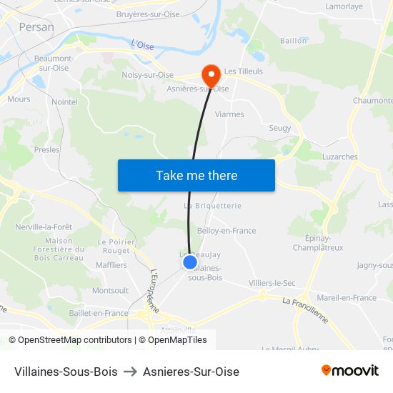 Villaines-Sous-Bois to Asnieres-Sur-Oise map