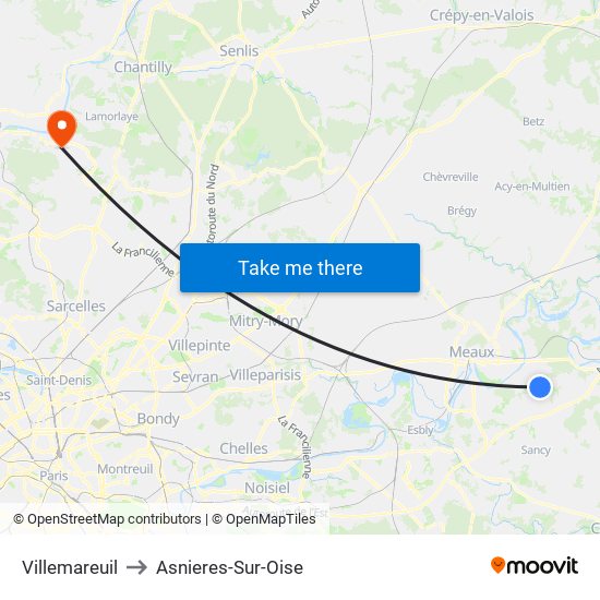 Villemareuil to Asnieres-Sur-Oise map