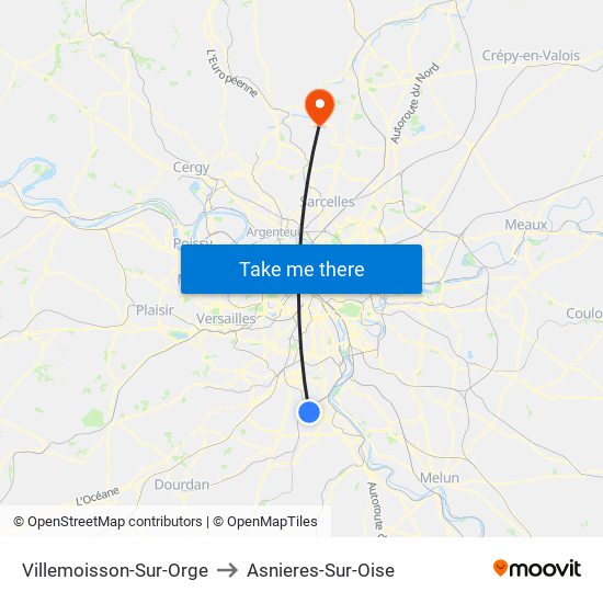 Villemoisson-Sur-Orge to Asnieres-Sur-Oise map