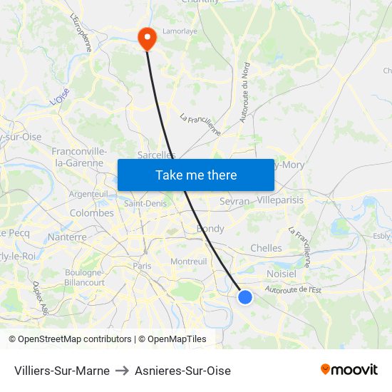 Villiers-Sur-Marne to Asnieres-Sur-Oise map