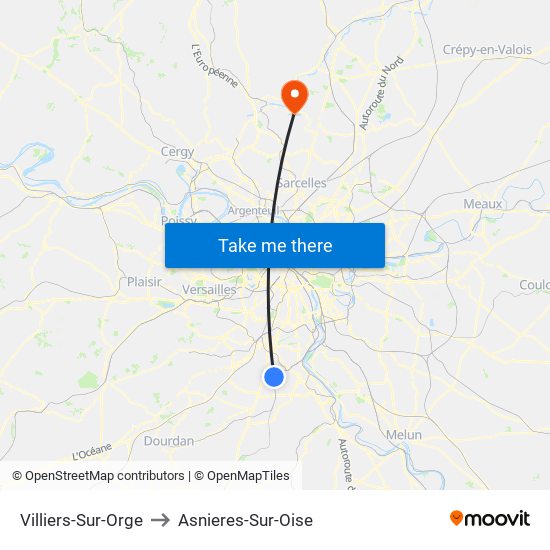 Villiers-Sur-Orge to Asnieres-Sur-Oise map