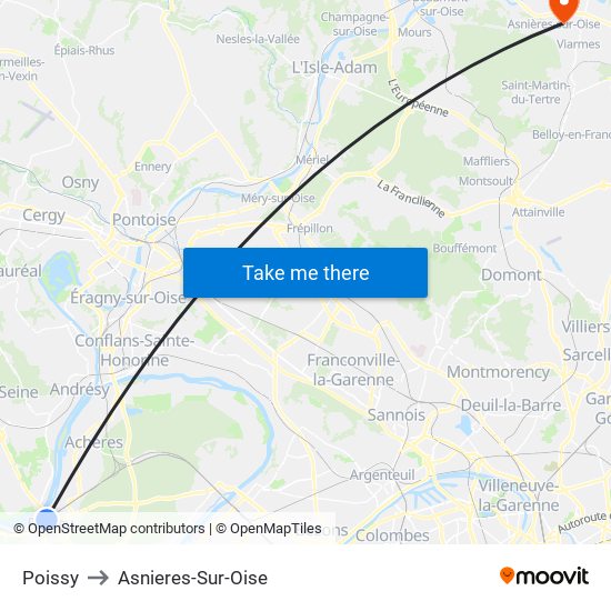 Poissy to Asnieres-Sur-Oise map