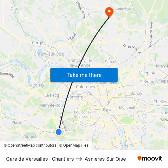 Gare de Versailles - Chantiers to Asnieres-Sur-Oise map