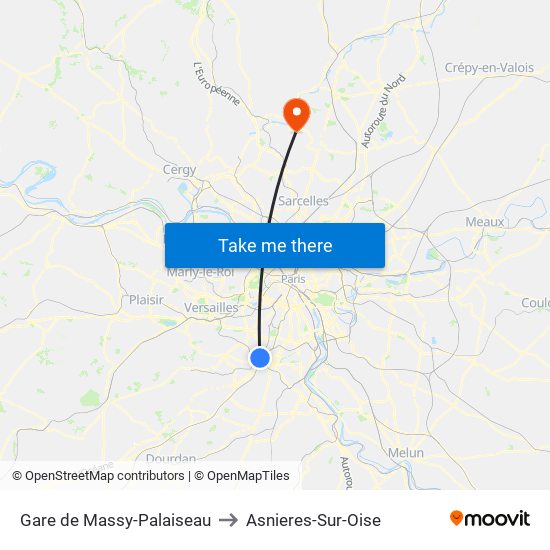 Gare de Massy-Palaiseau to Asnieres-Sur-Oise map