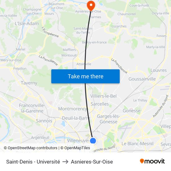 Saint-Denis - Université to Asnieres-Sur-Oise map