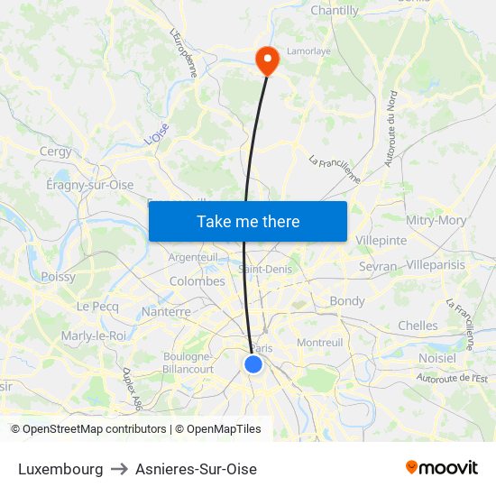 Luxembourg to Asnieres-Sur-Oise map