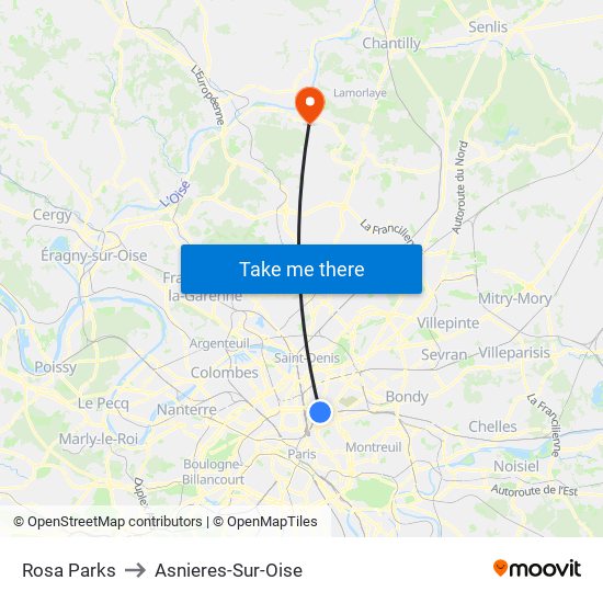 Rosa Parks to Asnieres-Sur-Oise map