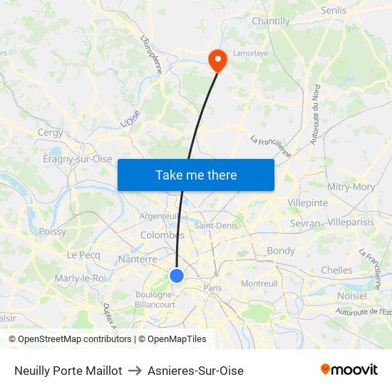 Neuilly Porte Maillot to Asnieres-Sur-Oise map