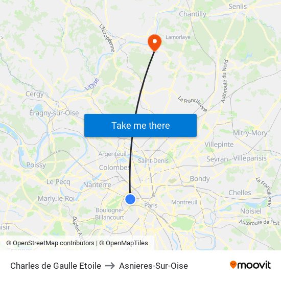 Charles de Gaulle Etoile to Asnieres-Sur-Oise map