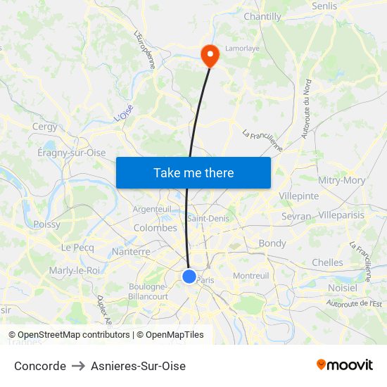 Concorde to Asnieres-Sur-Oise map