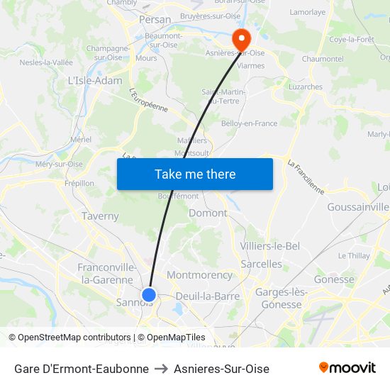 Gare D'Ermont-Eaubonne to Asnieres-Sur-Oise map