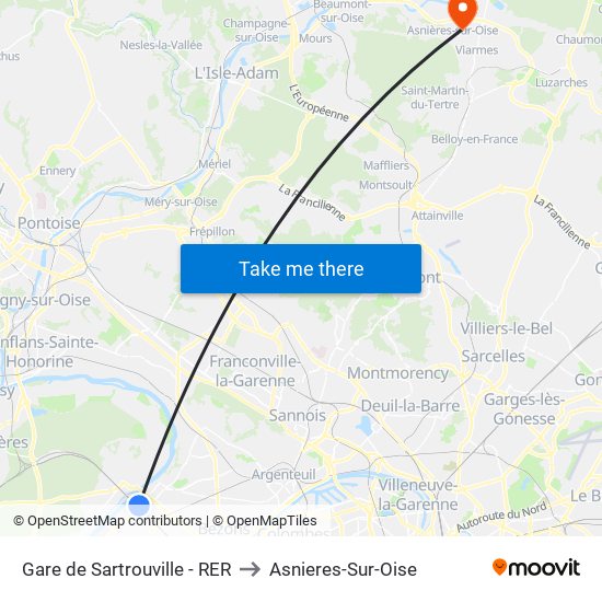 Gare de Sartrouville - RER to Asnieres-Sur-Oise map