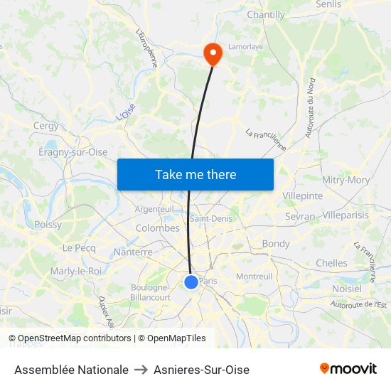 Assemblée Nationale to Asnieres-Sur-Oise map