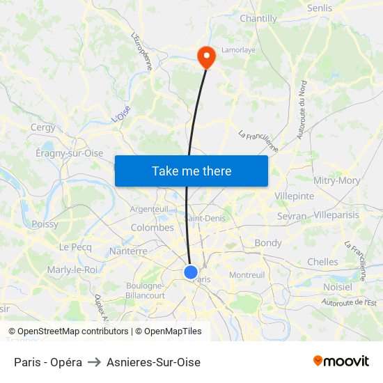 Paris - Opéra to Asnieres-Sur-Oise map