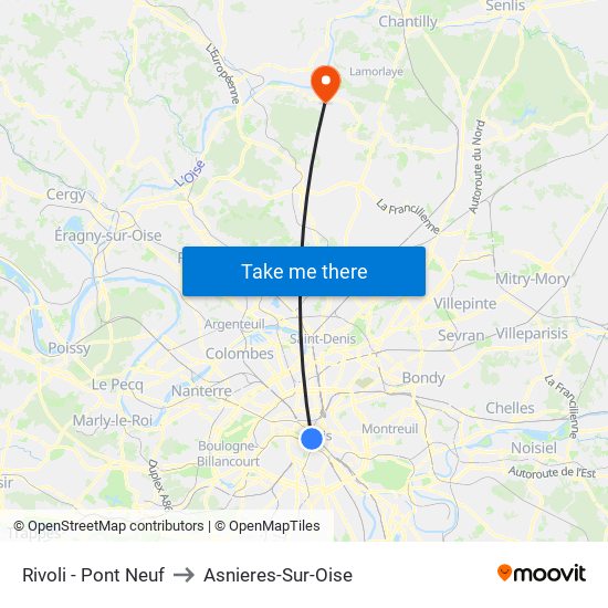 Rivoli - Pont Neuf to Asnieres-Sur-Oise map