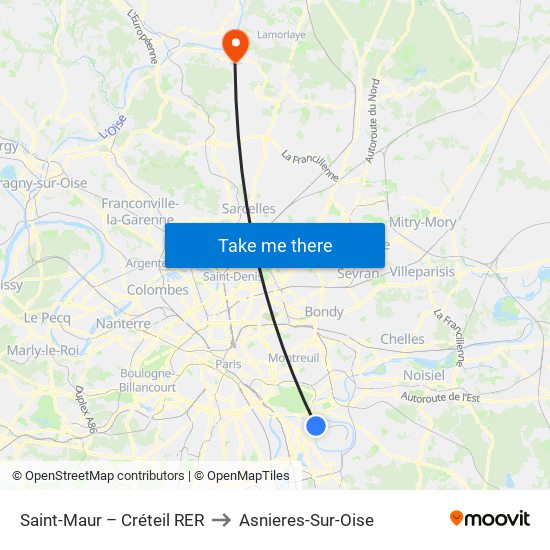 Saint-Maur – Créteil RER to Asnieres-Sur-Oise map