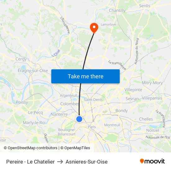 Pereire - Le Chatelier to Asnieres-Sur-Oise map