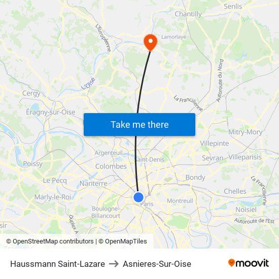 Haussmann Saint-Lazare to Asnieres-Sur-Oise map