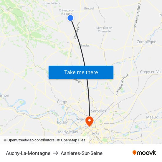 Auchy-La-Montagne to Asnieres-Sur-Seine map