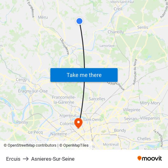 Ercuis to Asnieres-Sur-Seine map