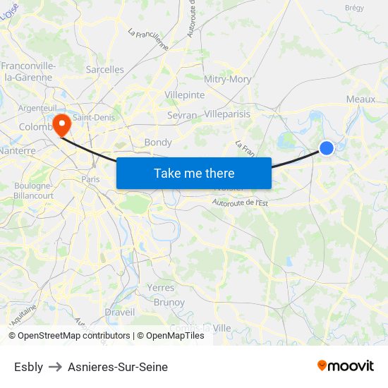 Esbly to Asnieres-Sur-Seine map