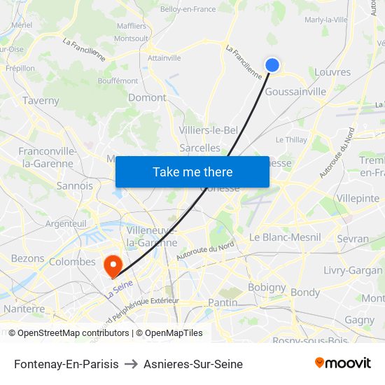 Fontenay-En-Parisis to Asnieres-Sur-Seine map