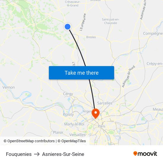 Fouquenies to Asnieres-Sur-Seine map