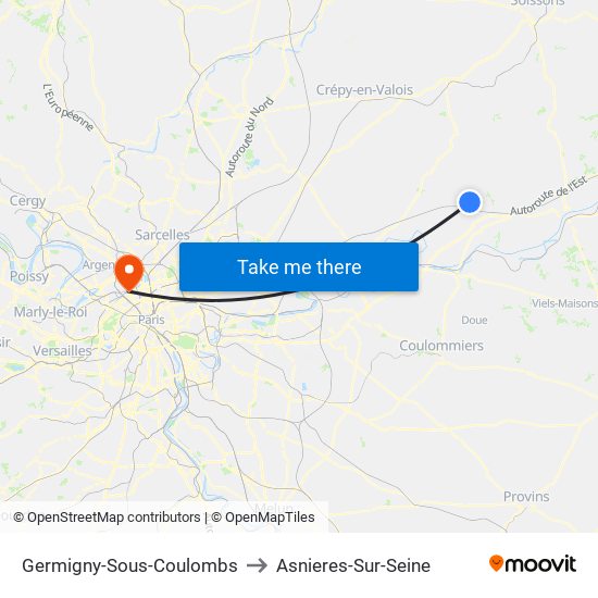 Germigny-Sous-Coulombs to Asnieres-Sur-Seine map