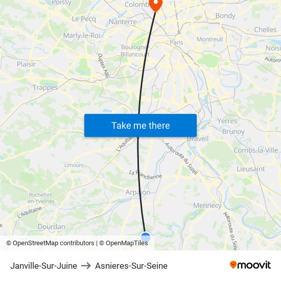 Janville-Sur-Juine to Asnieres-Sur-Seine map