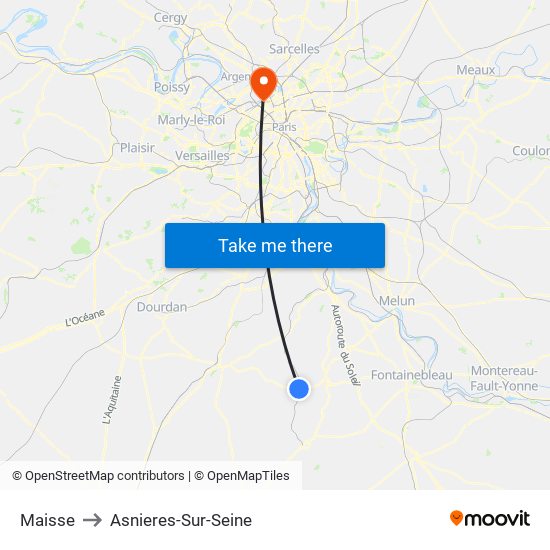 Maisse to Asnieres-Sur-Seine map