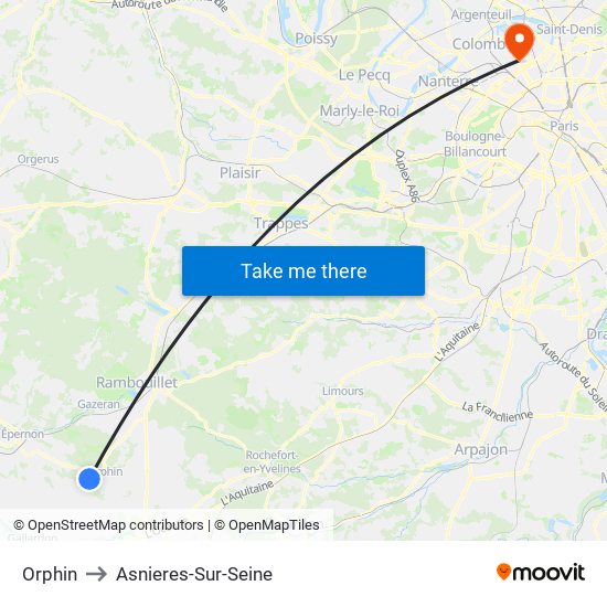 Orphin to Asnieres-Sur-Seine map