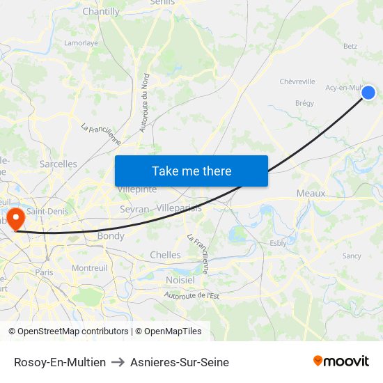 Rosoy-En-Multien to Asnieres-Sur-Seine map