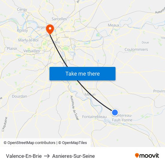 Valence-En-Brie to Asnieres-Sur-Seine map