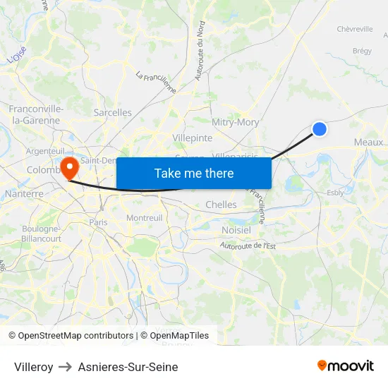 Villeroy to Asnieres-Sur-Seine map