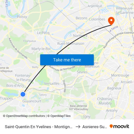 Saint-Quentin En Yvelines - Montigny-Le-Bretonneux to Asnieres-Sur-Seine map