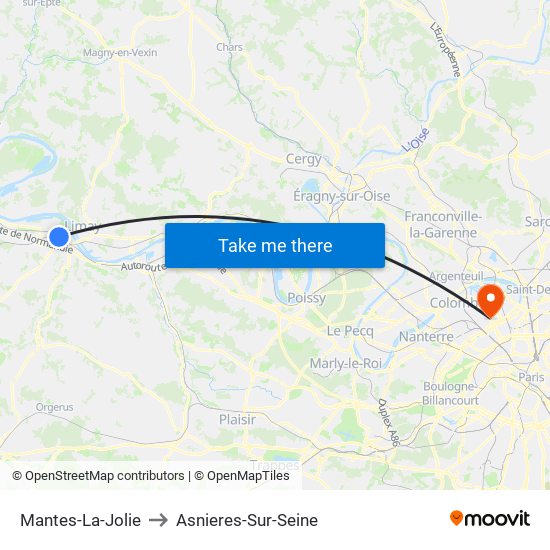 Mantes-La-Jolie to Asnieres-Sur-Seine map