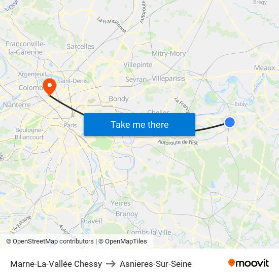 Marne-La-Vallée Chessy to Asnieres-Sur-Seine map