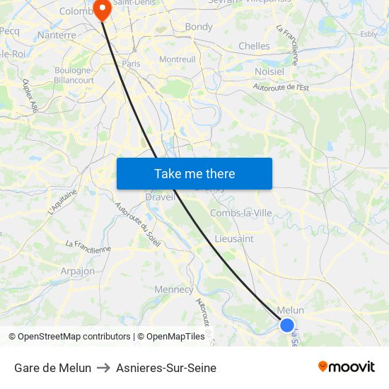 Gare de Melun to Asnieres-Sur-Seine map